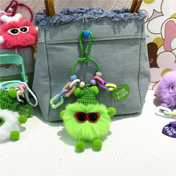 Fluffy Pompom Monster Bag Charm - Green