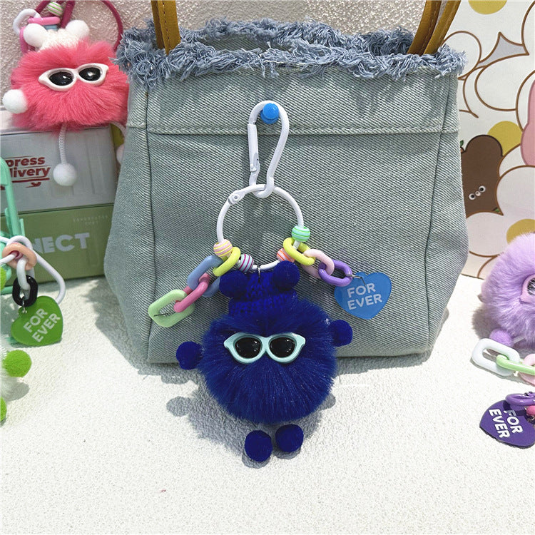 Fluffy Pompom Monster Bag Charm - Navyblue