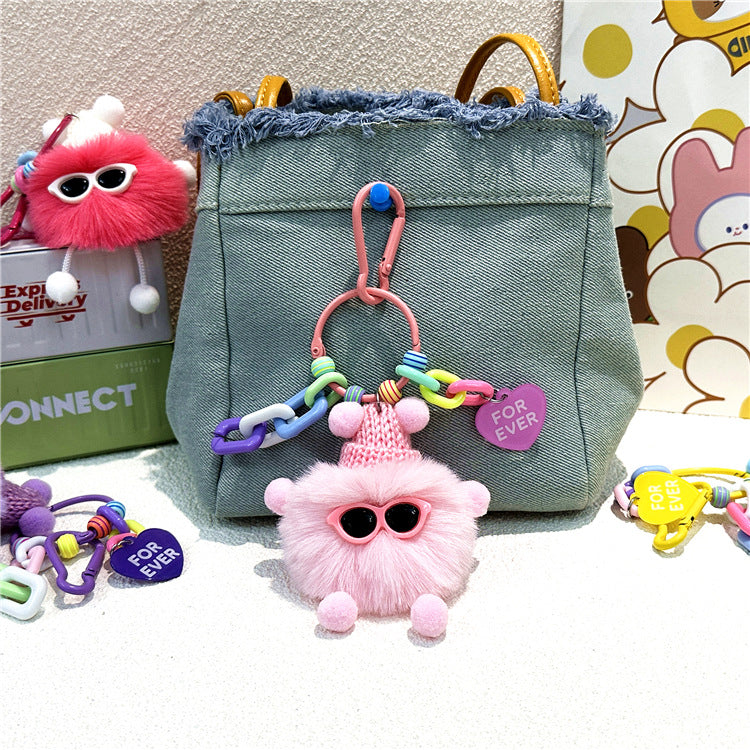 Fluffy Pompom Monster Bag Charm - Pink