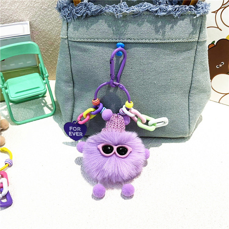 Fluffy Pompom Monster Bag Charm - Purple