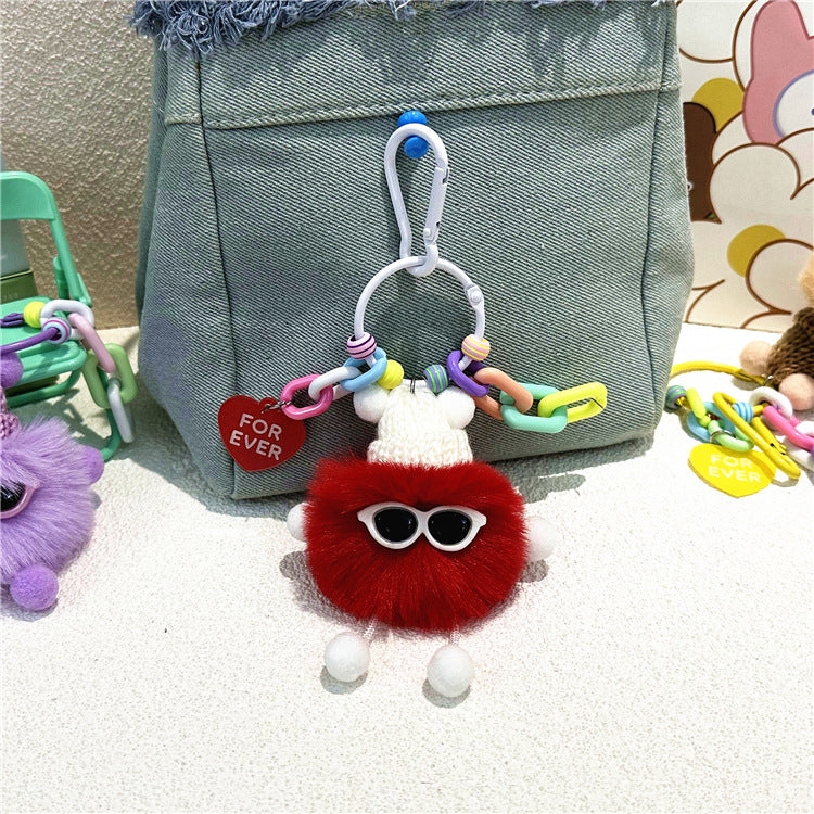 Fluffy Pompom Monster Bag Charm - Red