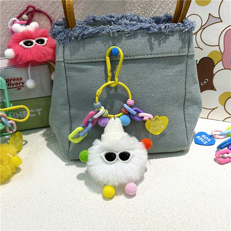 Fluffy Pompom Monster Bag Charm - White