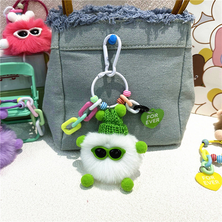 Fluffy Pompom Monster Bag Charm - White-G