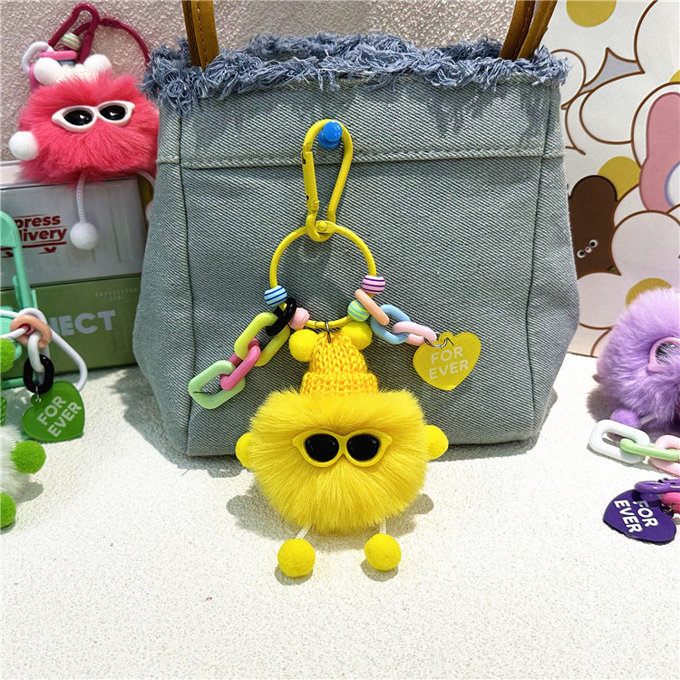 Fluffy Pompom Monster Bag Charm - Yellow
