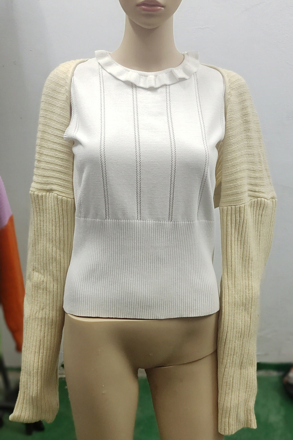 Cropped Rib Knit Bolero Shrug Cardigan - Beige