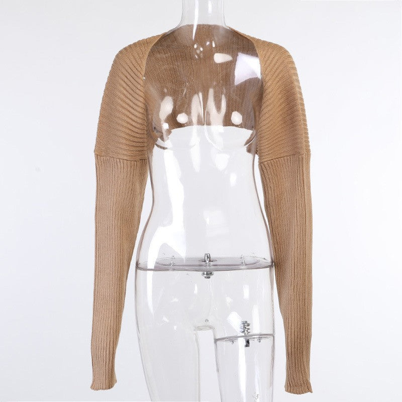 Cropped Rib Knit Bolero Shrug Cardigan - Khaki