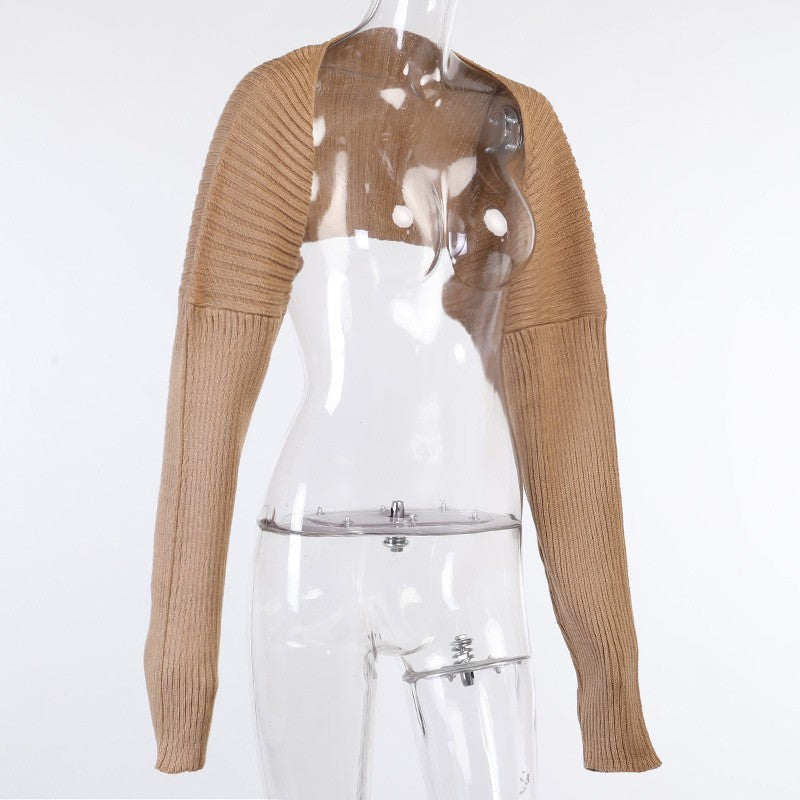 Cropped Rib Knit Bolero Shrug Cardigan - Khaki - 1