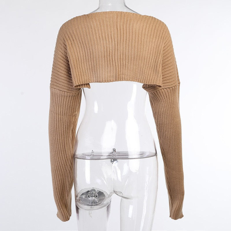 Cropped Rib Knit Bolero Shrug Cardigan - Khaki - 2