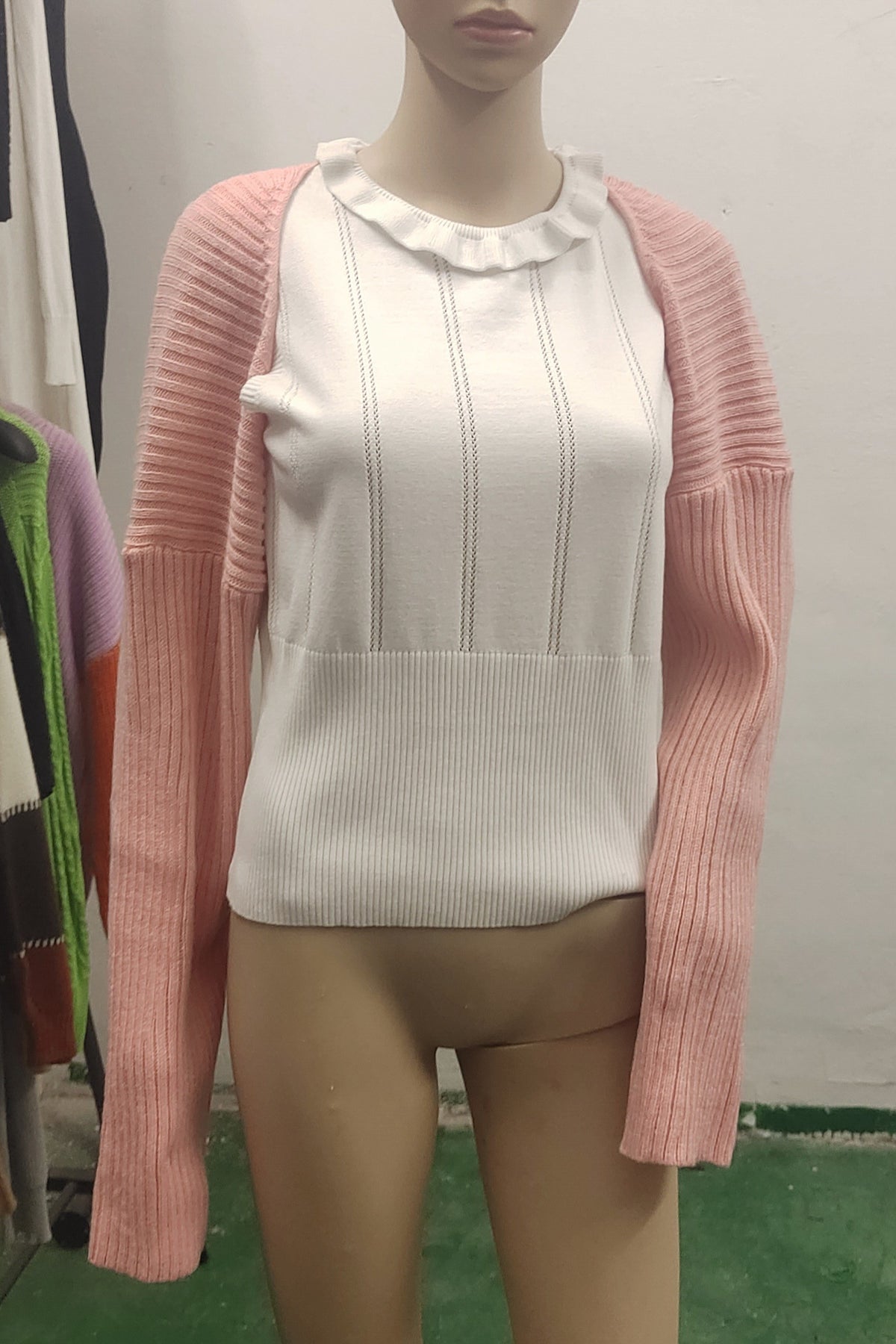 Cropped Rib Knit Bolero Shrug Cardigan - Pink