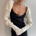 Cropped Rib Knit Bolero Shrug Cardigan - White