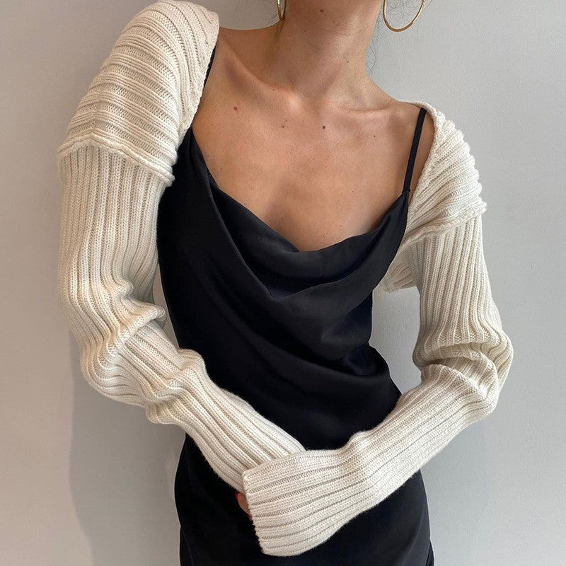 Cropped Rib Knit Bolero Shrug Cardigan - White