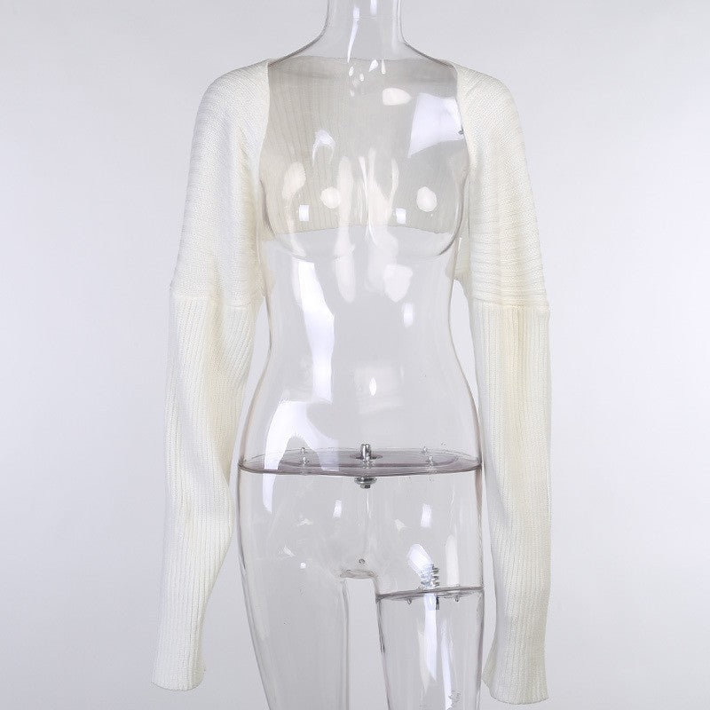 Cropped Rib Knit Bolero Shrug Cardigan - White - 1