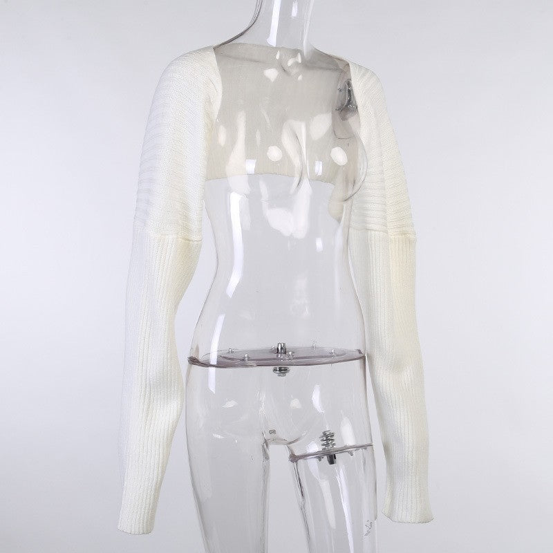 Cropped Rib Knit Bolero Shrug Cardigan - White - 2