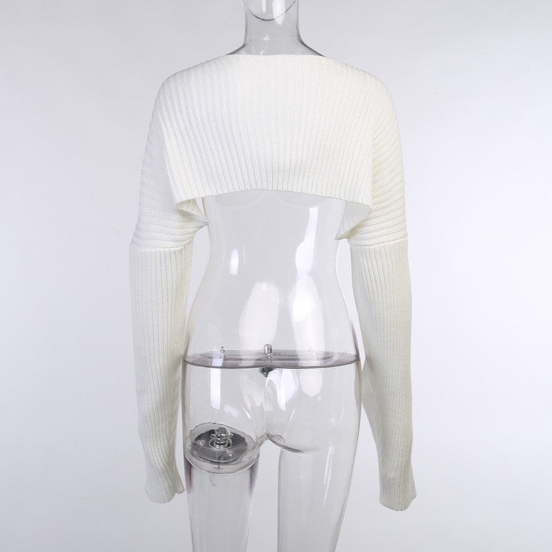 Cropped Rib Knit Bolero Shrug Cardigan - White - 3