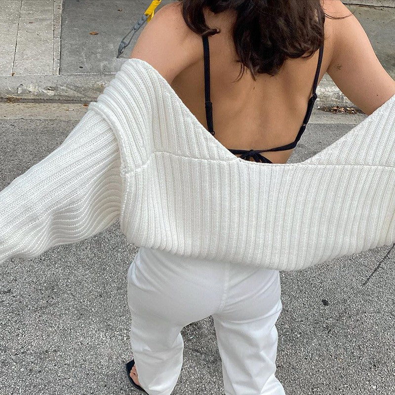 Cropped Rib Knit Bolero Shrug Cardigan - White - 6