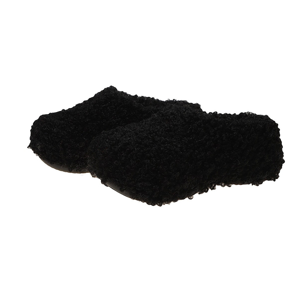 Fuzzy Teddy Platform Clog Slippers - Black