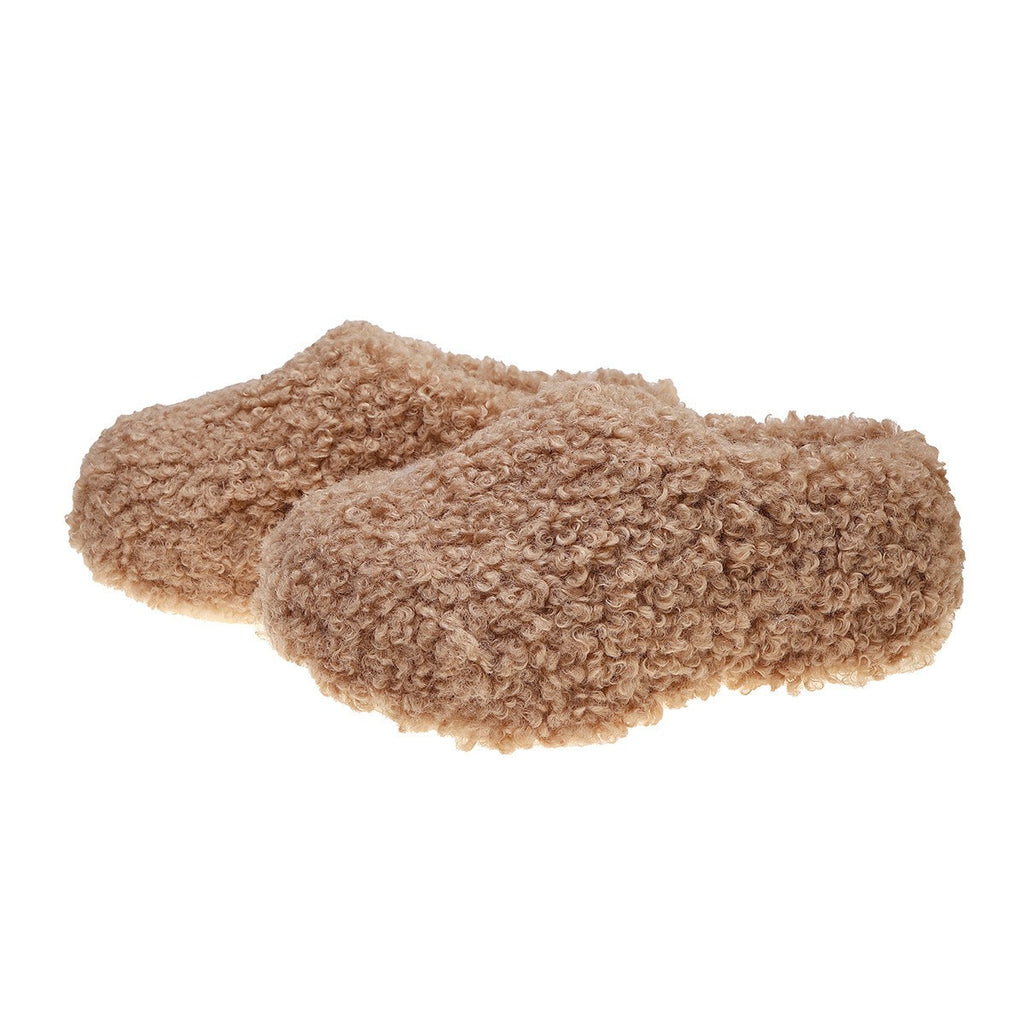Fuzzy Teddy Platform Clog Slippers - Camel