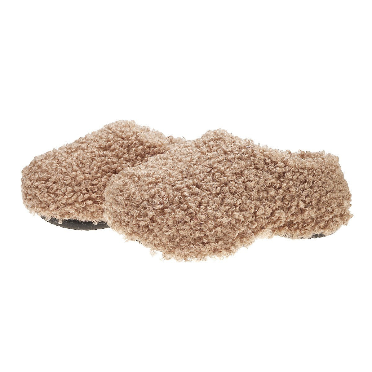 Fuzzy Teddy Platform Clog Slippers - Light Khaki