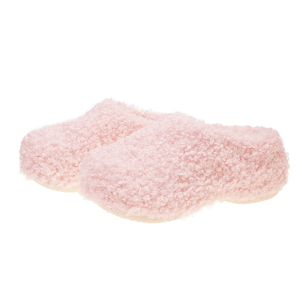 Fuzzy Teddy Platform Clog Slippers - Pink