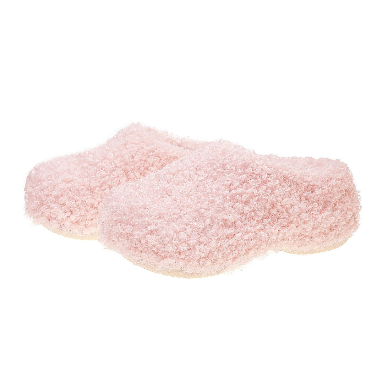 Fuzzy Teddy Platform Clog Slippers - Pink