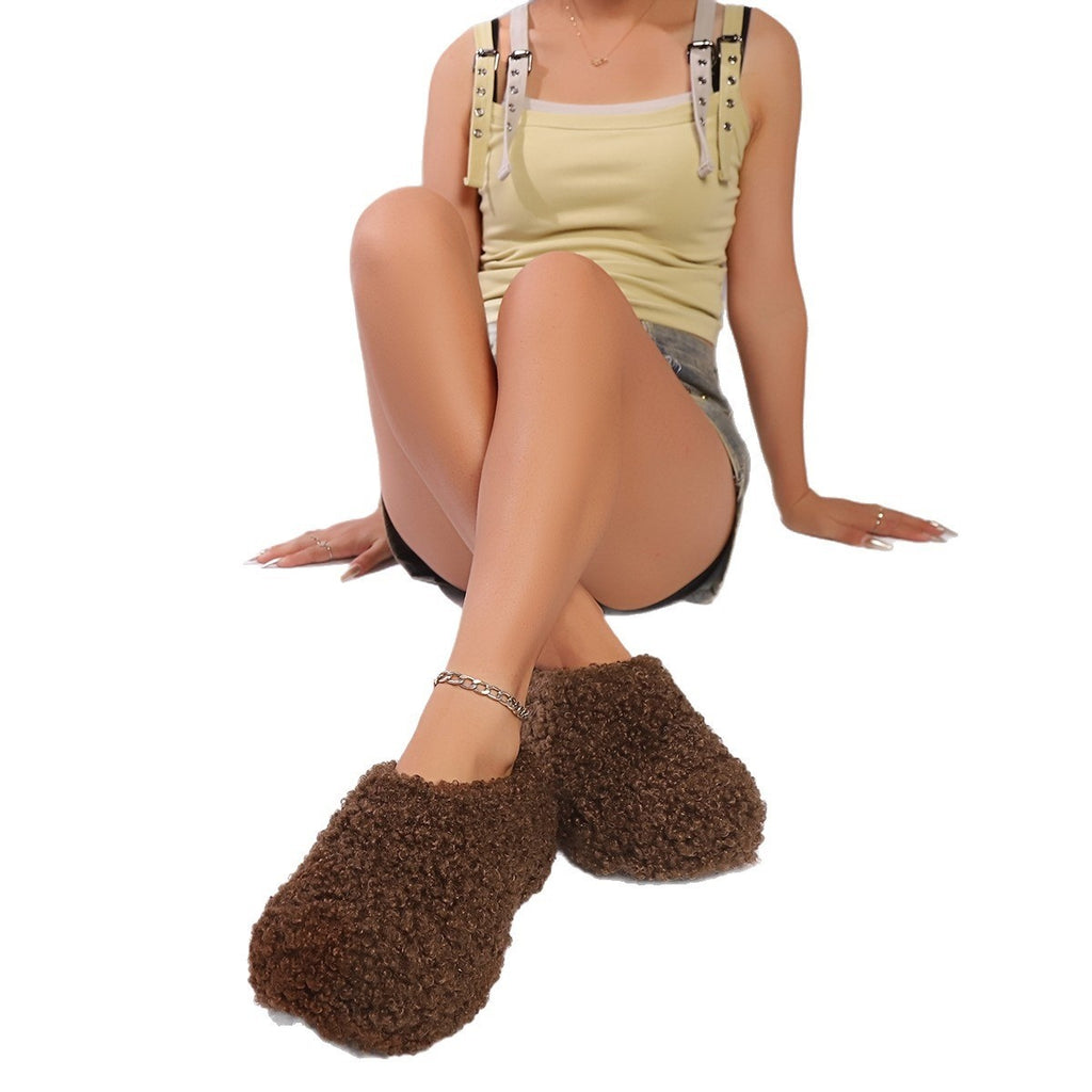 Fuzzy Teddy Platform Clog Slippers