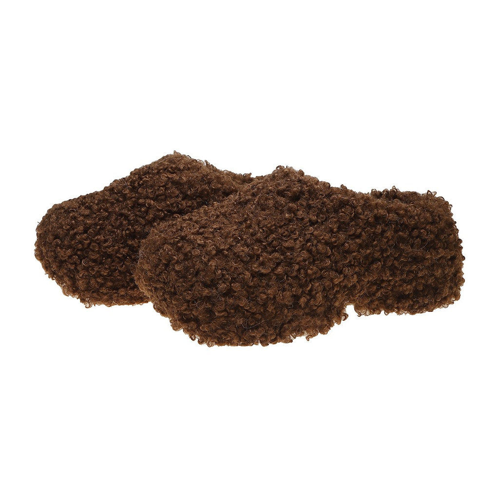 Fuzzy Teddy Platform Clog Slippers