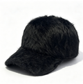Shaggy Faux Fur Baseball Cap with Curved Brim - Black
