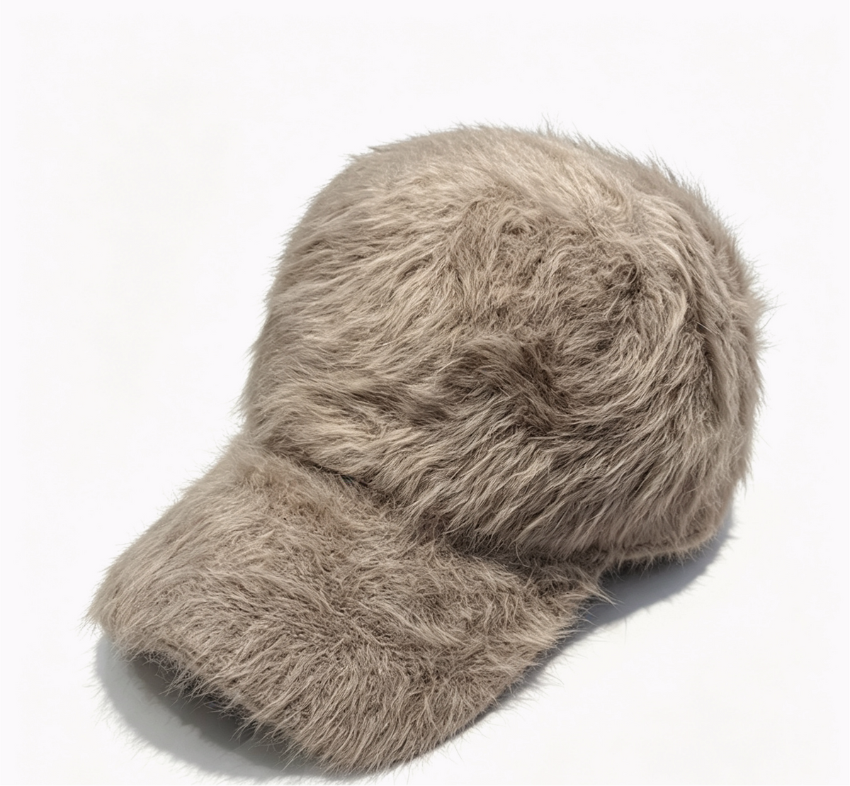 Shaggy Faux Fur Baseball Cap with Curved Brim - Coffee