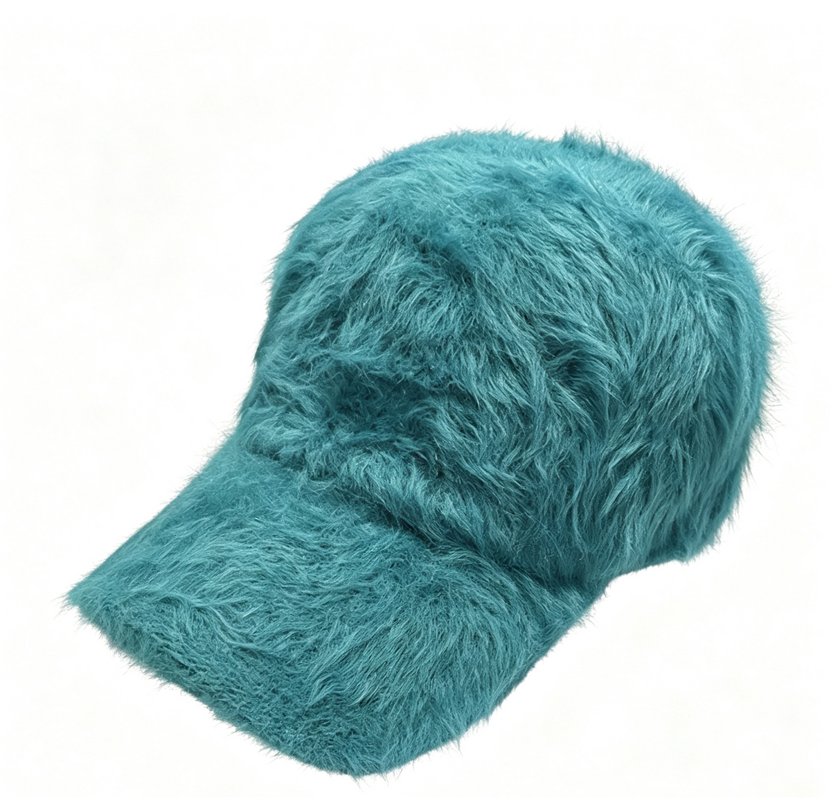 Shaggy Faux Fur Baseball Cap with Curved Brim - Cyan