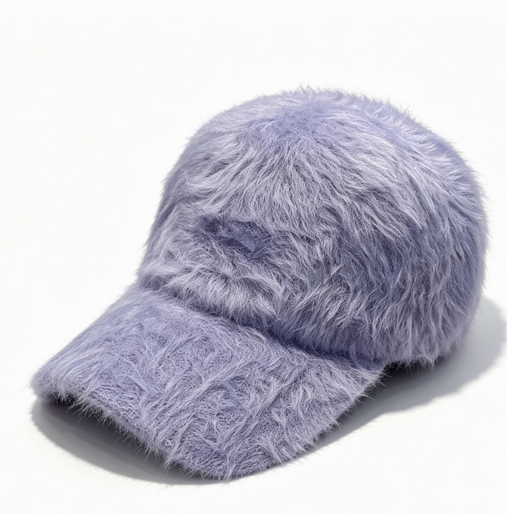 Shaggy Faux Fur Baseball Cap with Curved Brim - HazeBlue