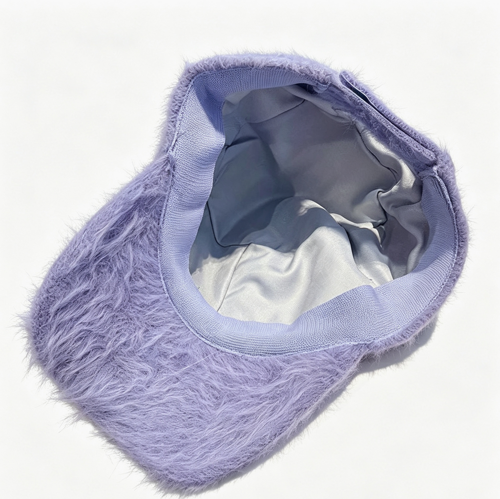 Shaggy Faux Fur Baseball Cap with Curved Brim - HazeBlue - 2