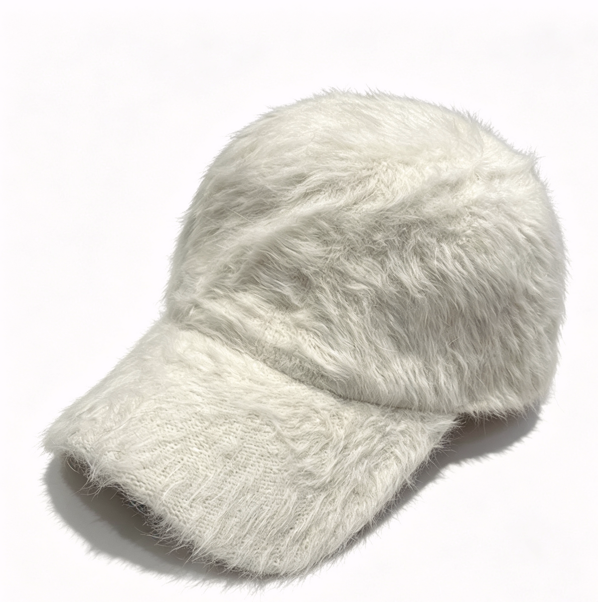 Shaggy Faux Fur Baseball Cap with Curved Brim - OffWhite