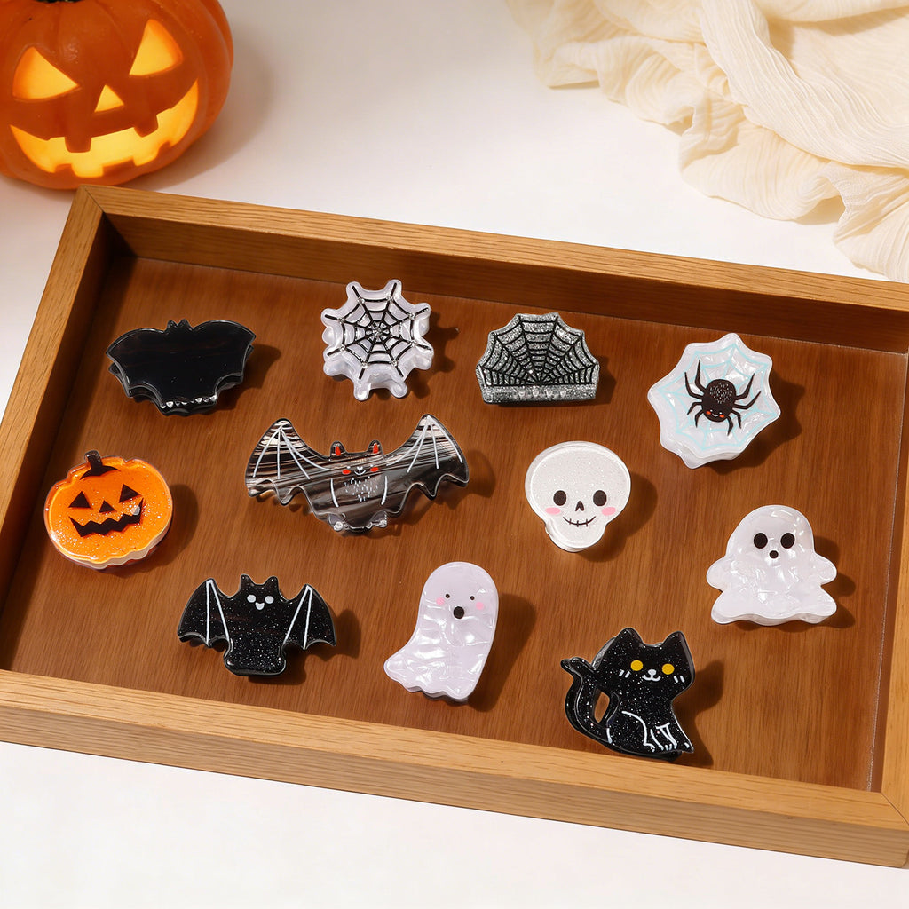 Mini Halloween Hair Claw Clips with Spooky Shapes