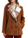Brown Teddy Sherpa Plaid Collar Relaxed Fit Jacket - Brown