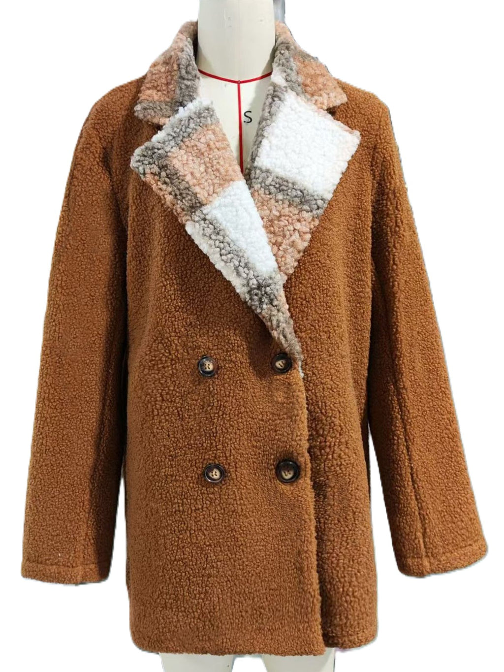 Brown Teddy Sherpa Plaid Collar Relaxed Fit Jacket - Brown - 1