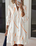 Squiggle Dot Print Button Front Shirtdress - Orange