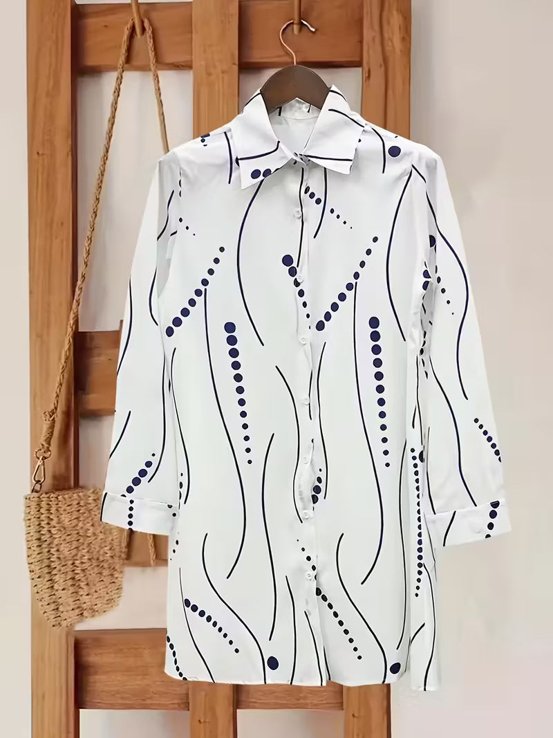 Squiggle Dot Print Button Front Shirtdress