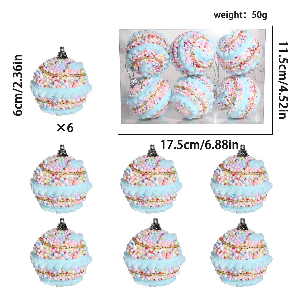 Candy Foam Bead Christmas Ball Ornaments Boxed Set - NO01