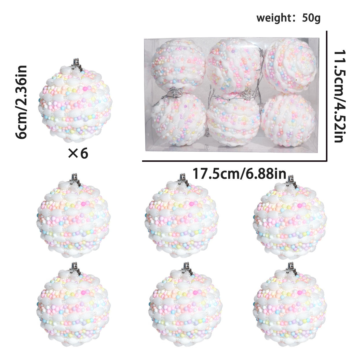 Candy Foam Bead Christmas Ball Ornaments Boxed Set - NO02