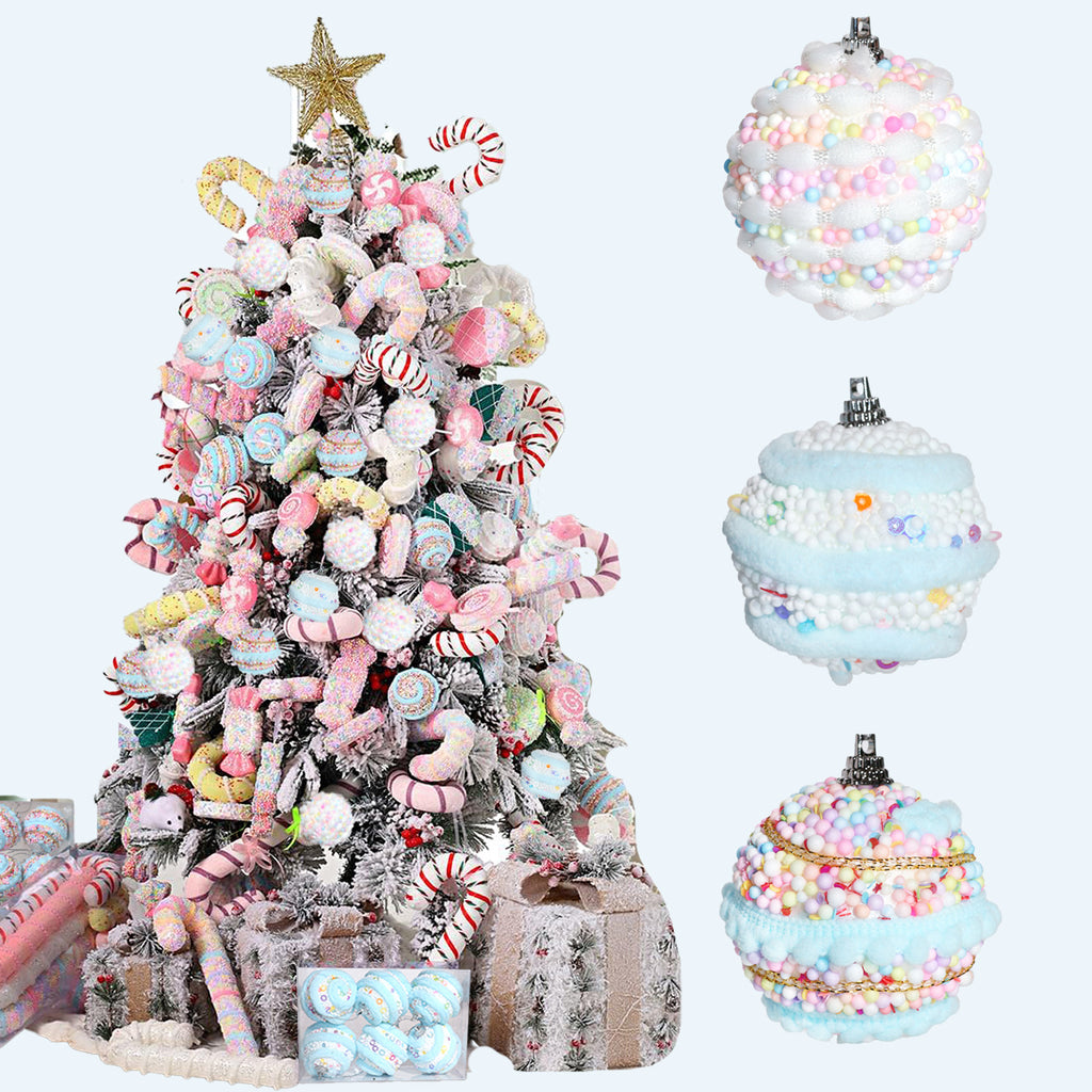 Candy Foam Bead Christmas Ball Ornaments Boxed Set
