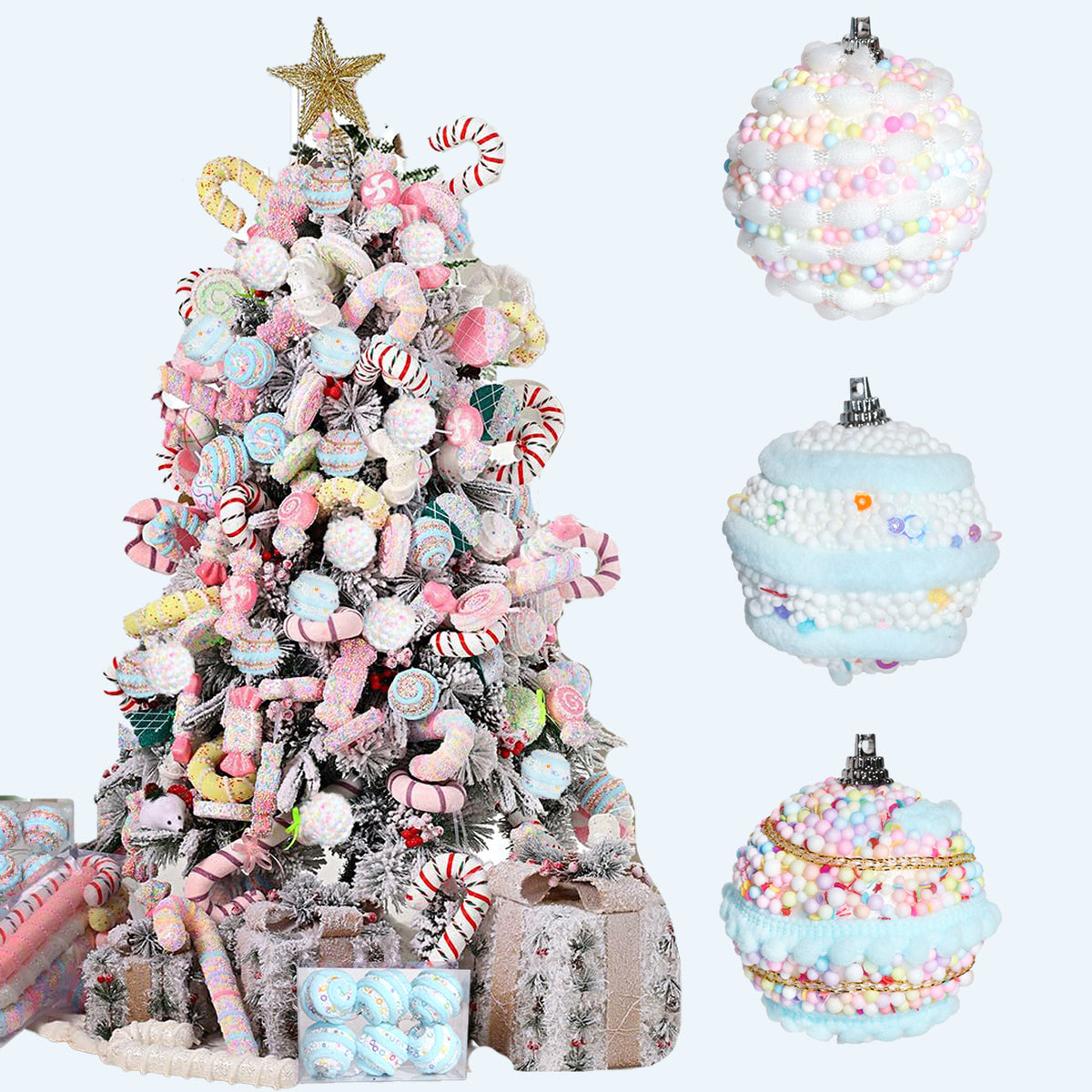 Candy Foam Bead Christmas Ball Ornaments Boxed Set