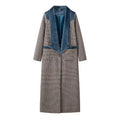 Plaid Longline Coat With Velvet Lapel - Lattice