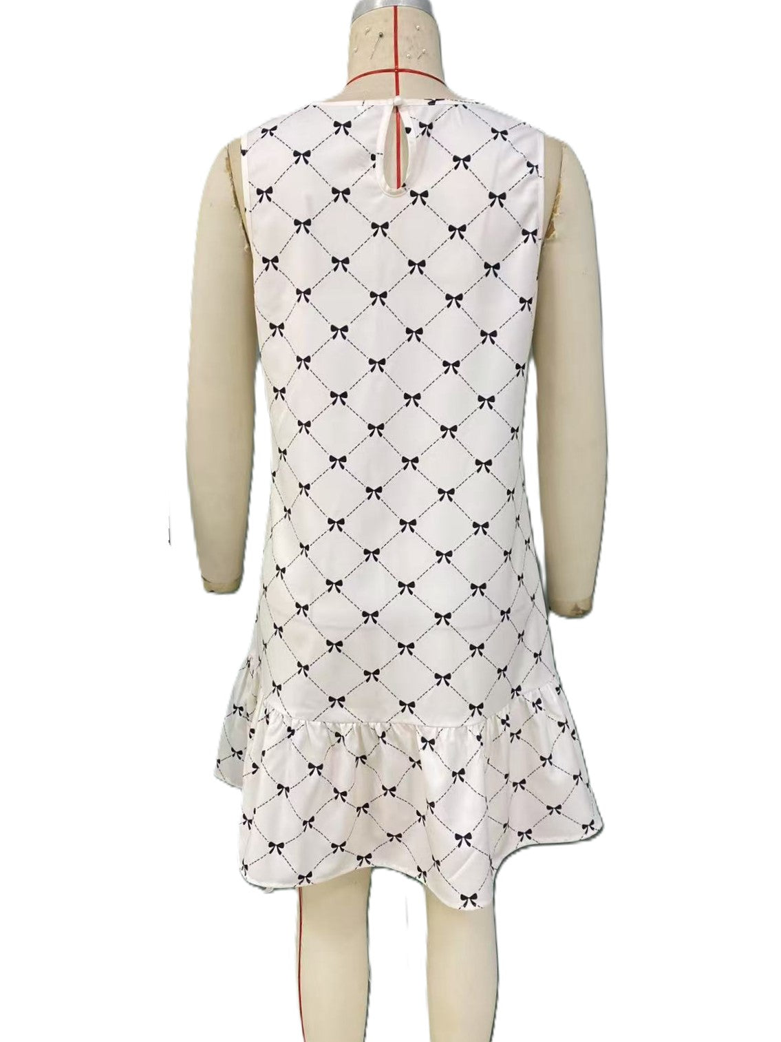 Bow Print Ruffle Hem Sleeveless Dress - Apricot - 2