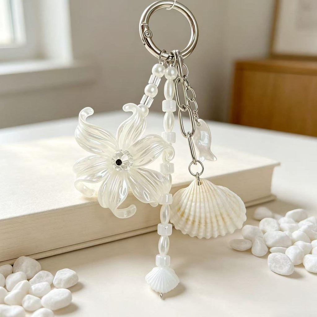 Seashell Blossom Bag Charm Keychain - White - 3