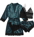 Satin Lace Four Piece Lounge Set - Green