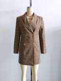 Houndstooth Double Breasted Longline Blazer - Brown