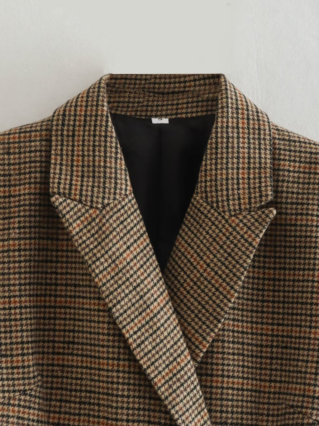 Houndstooth Double Breasted Longline Blazer - Brown - 10