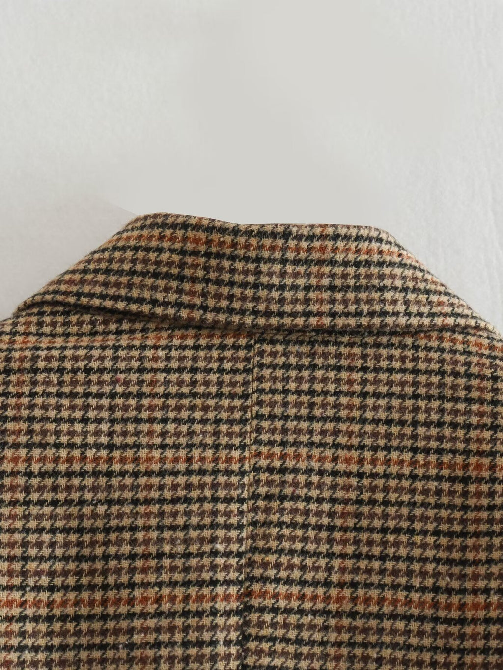 Houndstooth Double Breasted Longline Blazer - Brown - 12