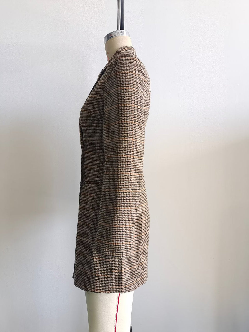 Houndstooth Double Breasted Longline Blazer - Brown - 2