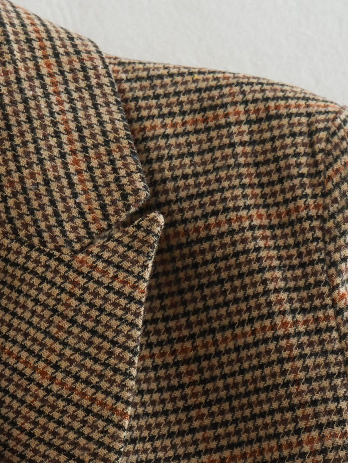 Houndstooth Double Breasted Longline Blazer - Brown - 3